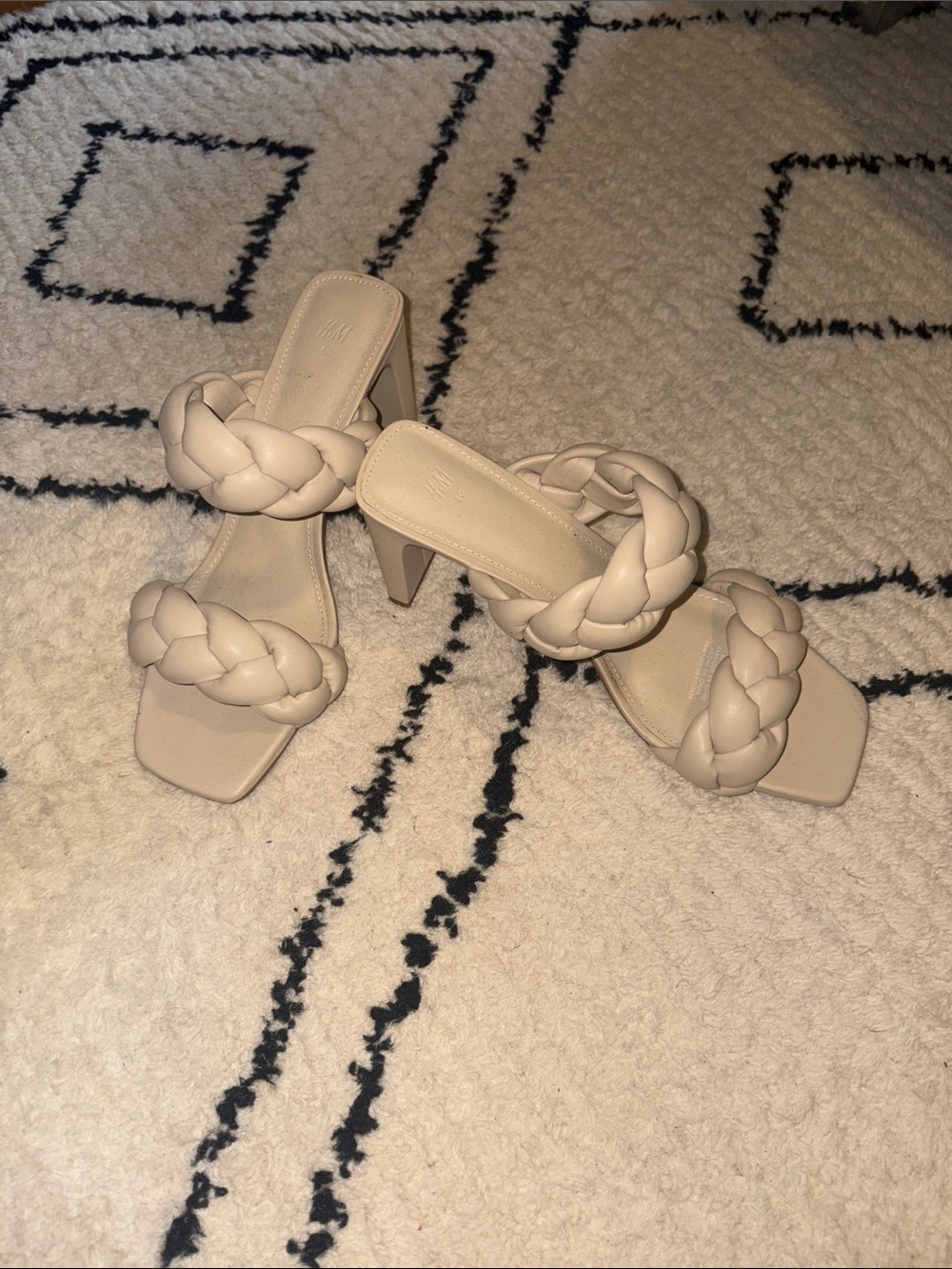 H&M Braided Double-Strap Heeled Sandals in Cream